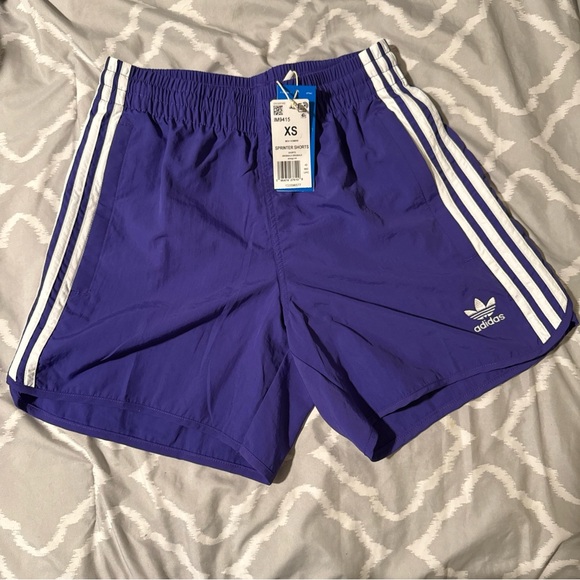 Adidas Violet Training Shorts with White Stripes - Picture 1 of 4